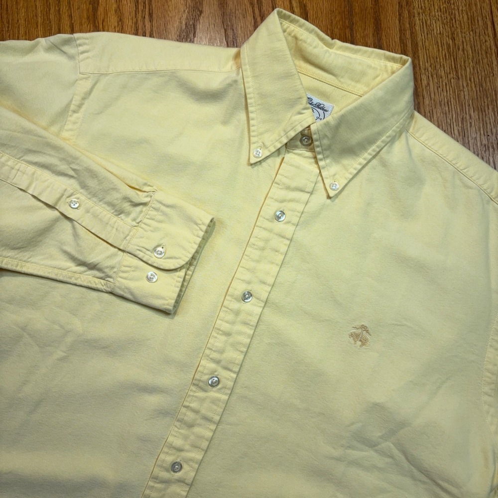 Brooks Brothers Sport Shirt Mens M Yellow Oxford Button Down Long Sleeve Logo